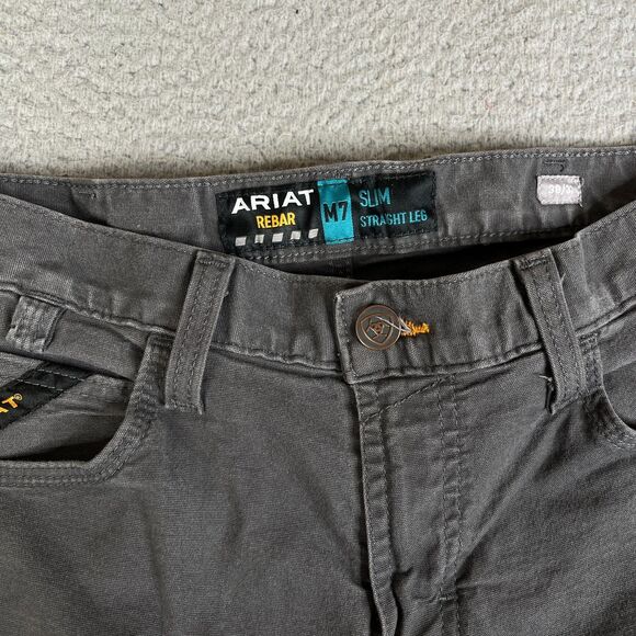 Ariat Rebar M7 Slim Straight Leg Jeans Mens 30x32 Gray Field Carpenter Canvas - Picture 5 of 16